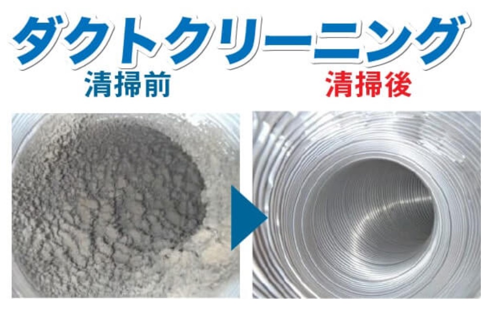 換気ダクト内部の清掃前と清掃後の比較